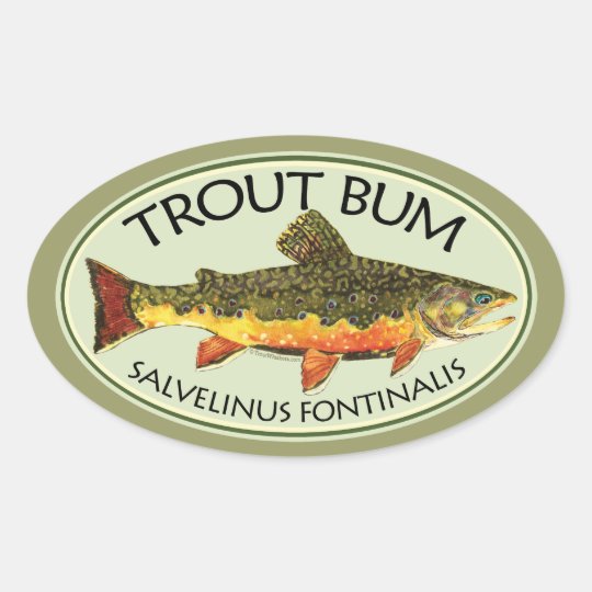 Trout Bum Fishing Oval Sticker