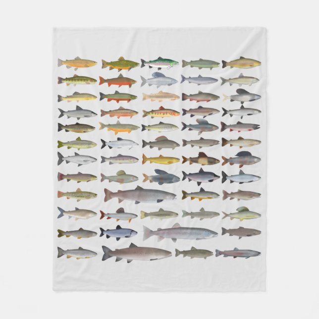 Trout, Char, Grayling, Hucho and Whitefish Group Fleece Blanket (Front)