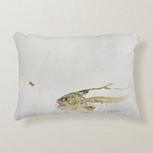 Trout chasing a fisherman's fly decorative cushion