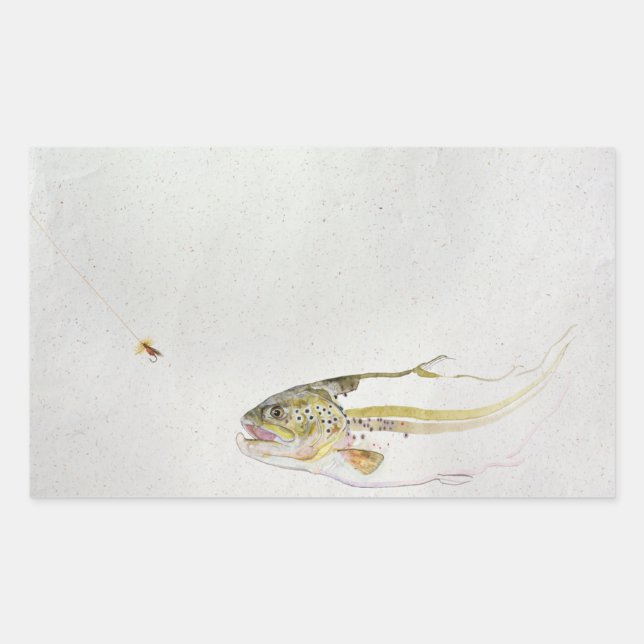 Trout chasing a fisherman's fly rectangular sticker (Front)