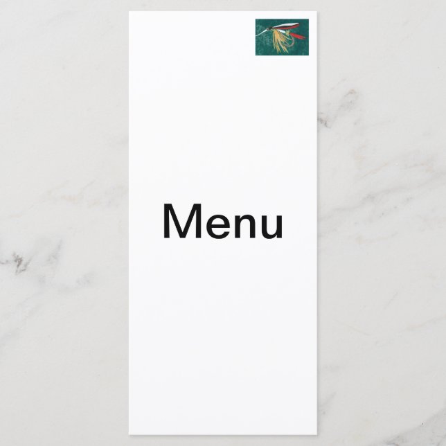 "Trout Fin" Trout Fly tiled wet fly on green       Menu (Front)