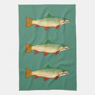 Trout fish art tea towel
