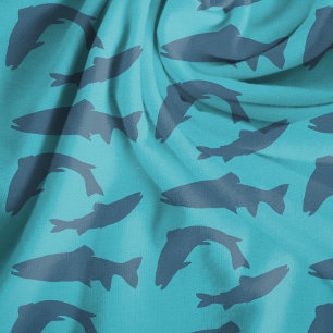Trout Fish Blue Pattern Cotton Fabric