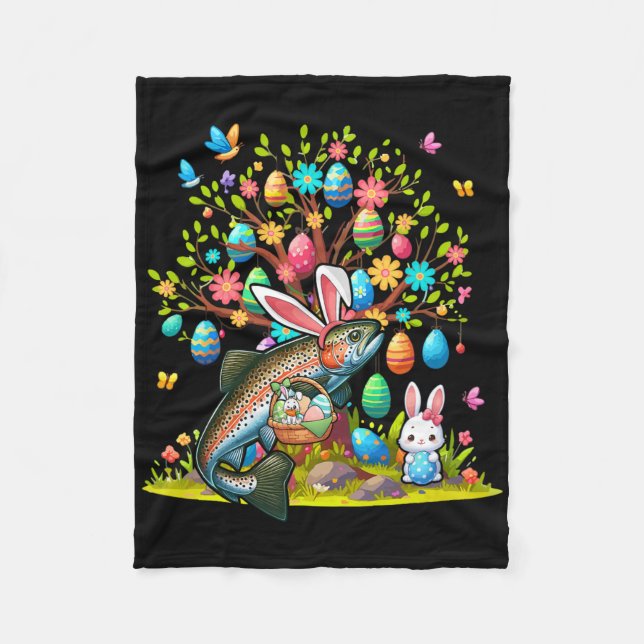 Trout Fish Bunny Easter Eggs Cute Tree Costume Hun Fleece Blanket (Front)