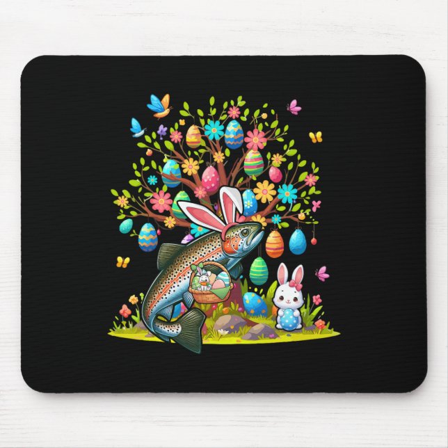 Trout Fish Bunny Easter Eggs Cute Tree Costume Hun Mouse Mat (Front)