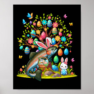 Trout Fish Bunny Easter Eggs Cute Tree Costume Hun Poster