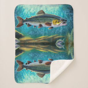 Trout Fish Fishing Sherpa Blanket