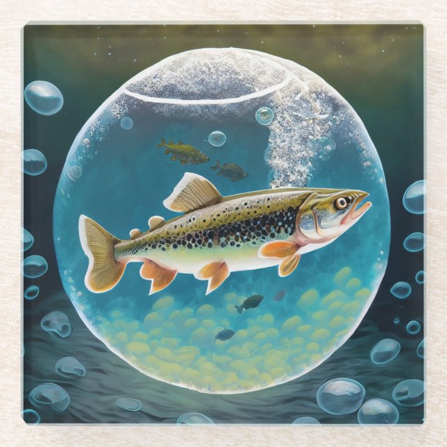 Trout Fish Glass Coaster (Front)