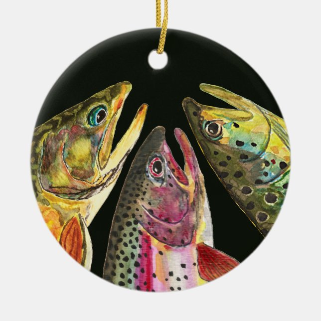 Trout Fishing Ceramic Tree Decoration (Front)