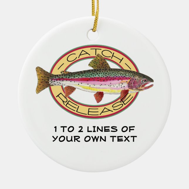 Trout Fishing Ceramic Tree Decoration (Front)