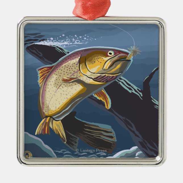 Trout Fishing Cross-Section - Clackamas, Metal Tree Decoration (Front)