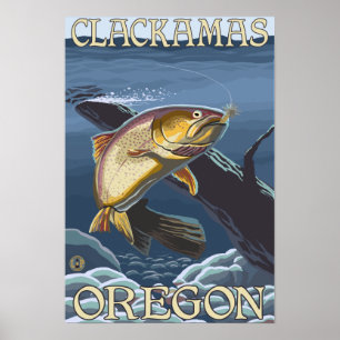 Trout Fishing Cross-Section - Clackamas, Poster