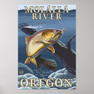 Trout Fishing Cross-Section - Molalla River, Poster