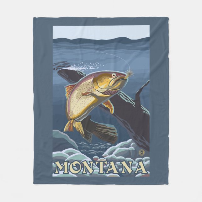 Trout Fishing Cross-Section - Montana Fleece Blanket (Front)