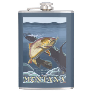 Trout Fishing Cross-Section - Montana Hip Flask
