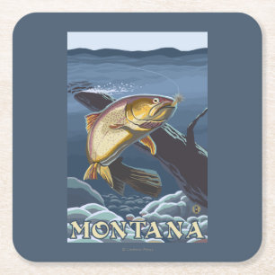 Trout Fishing Cross-Section - Montana Square Paper Coaster