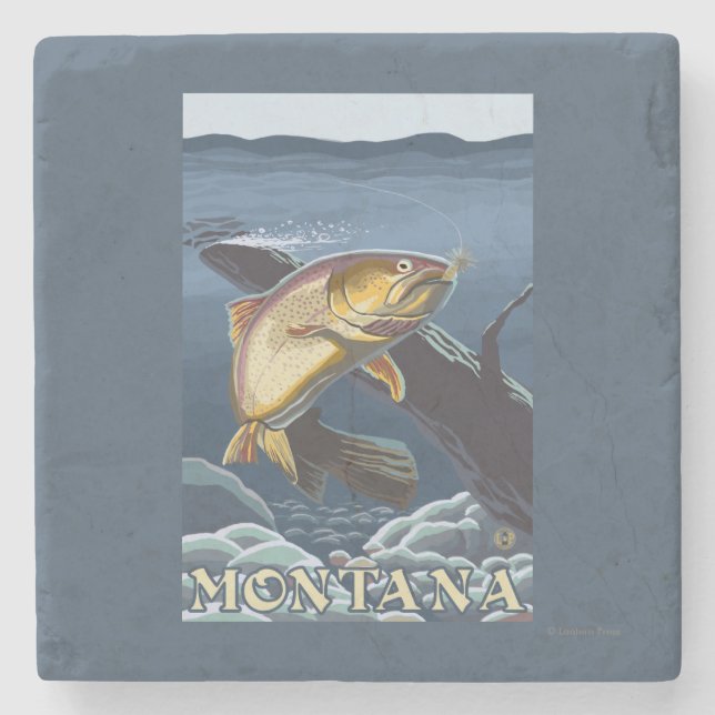 Trout Fishing Cross-Section - Montana Stone Coaster (Front)
