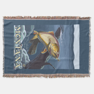 Trout Fishing Cross-Section - Montana Throw Blanket