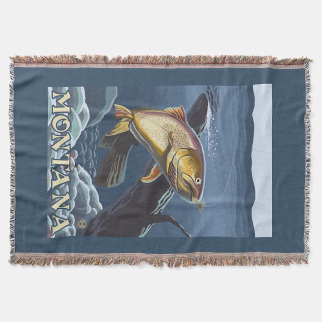 Trout Fishing Cross-Section - Montana Throw Blanket (Front)
