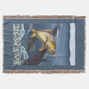 Trout Fishing Cross-Section - Montana Throw Blanket