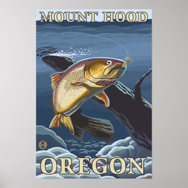 Trout Fishing Cross-Section - Mount Hood, Poster (Front)