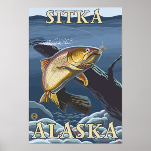 Trout Fishing Cross-Section - Sitka, Alaska Poster