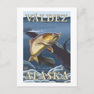 Trout Fishing Cross-Section - Valdez, Alaska Postcard