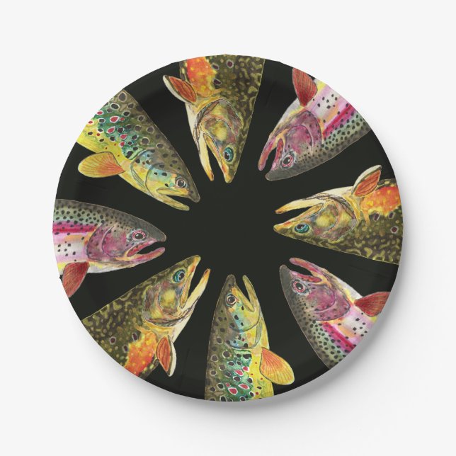 Trout Fishing Paper Plate (Front)