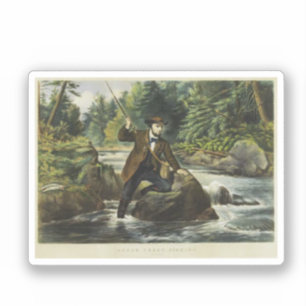 Trout fishing print by Currier and Ives