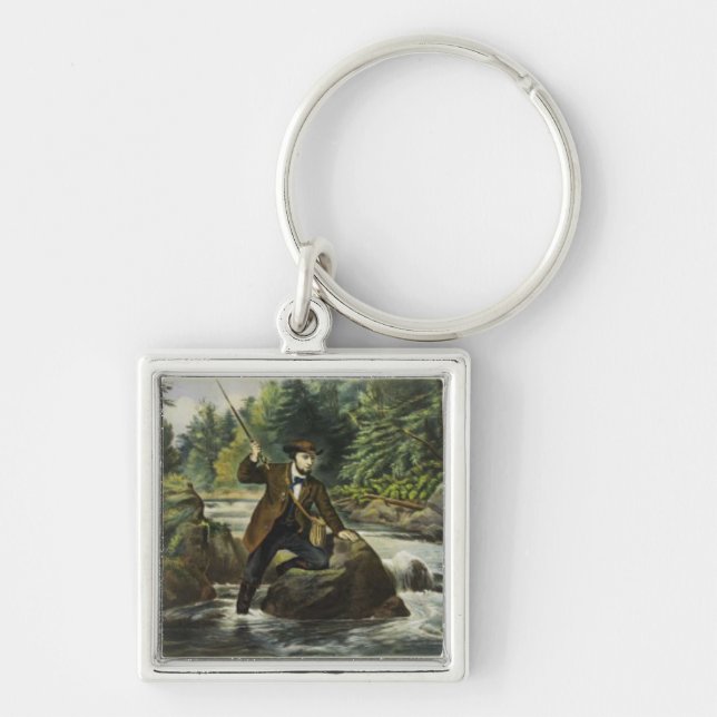Trout fishing print by Currier and Ives Key Ring (Front)