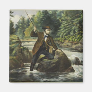 Trout fishing print by Currier and Ives Magnet
