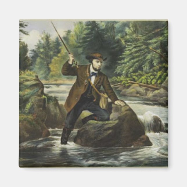 Trout fishing print by Currier and Ives Magnet (Front)