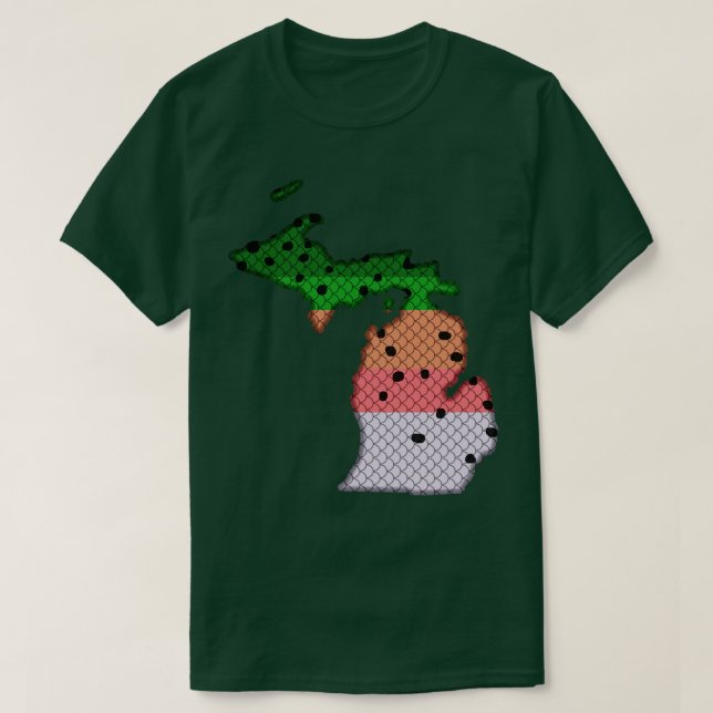 Trout Fishing Rainbow Trout Pattern Michigan State T-Shirt (Design Front)