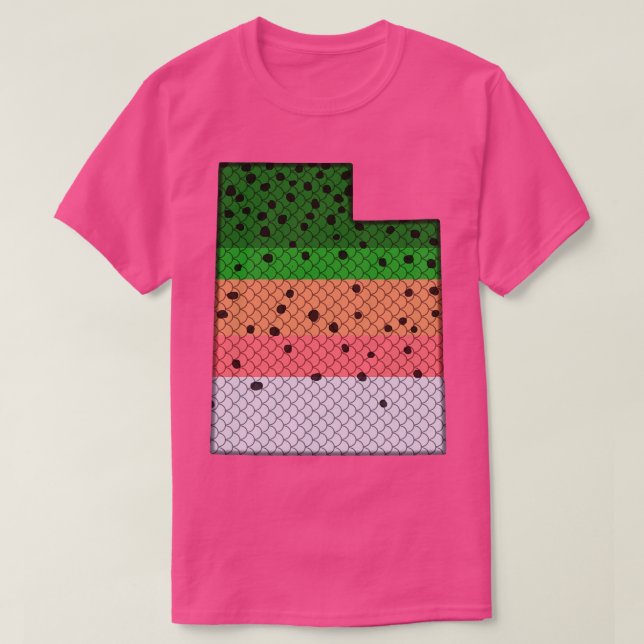Trout Fishing Rainbow Trout Pattern Utah State Map T-Shirt (Design Front)