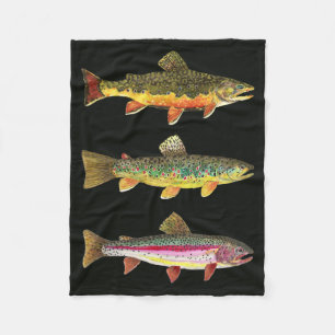 Trout Fly Fishing - Brook, Brown, Rainbow Fleece Blanket