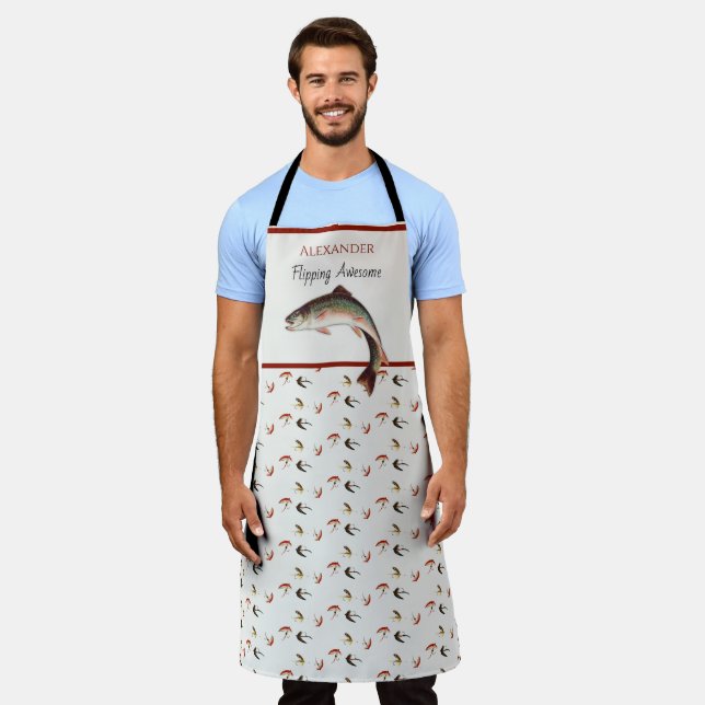  Trout Fly Fishing Fishermen Flipping Awesome  Apron (Worn)