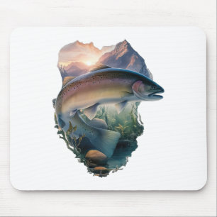 Trout Fly Fishing Mountains Nature Fisherman Mouse Mat