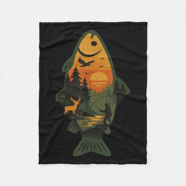 Trout Fly Fishing Outdoor Forest Nature Wildlife S Fleece Blanket (Front)