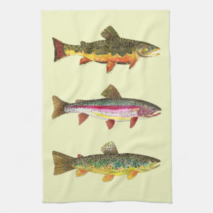 Trout Fly Fishing Tea Towel