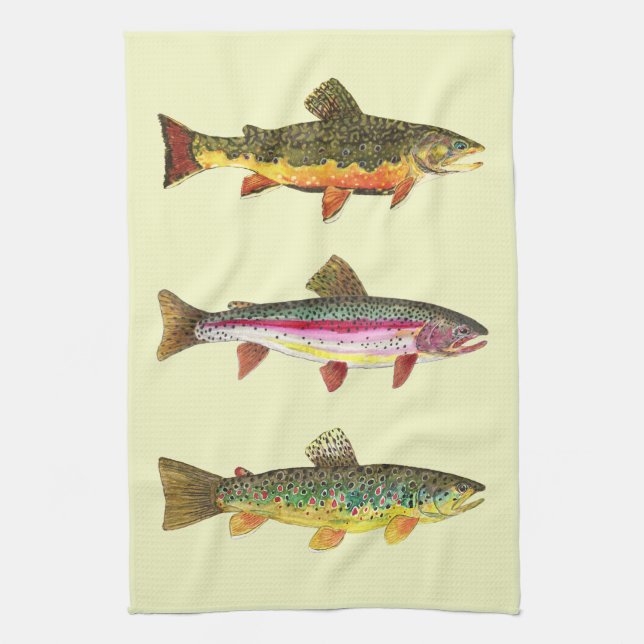 Trout Fly Fishing Tea Towel (Vertical)