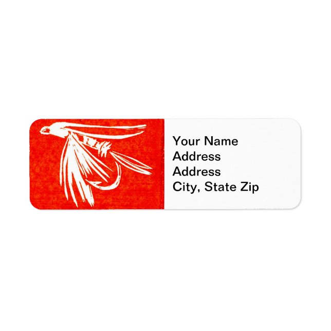 Trout Fly Return Address Label red midge wet fly. (Front)