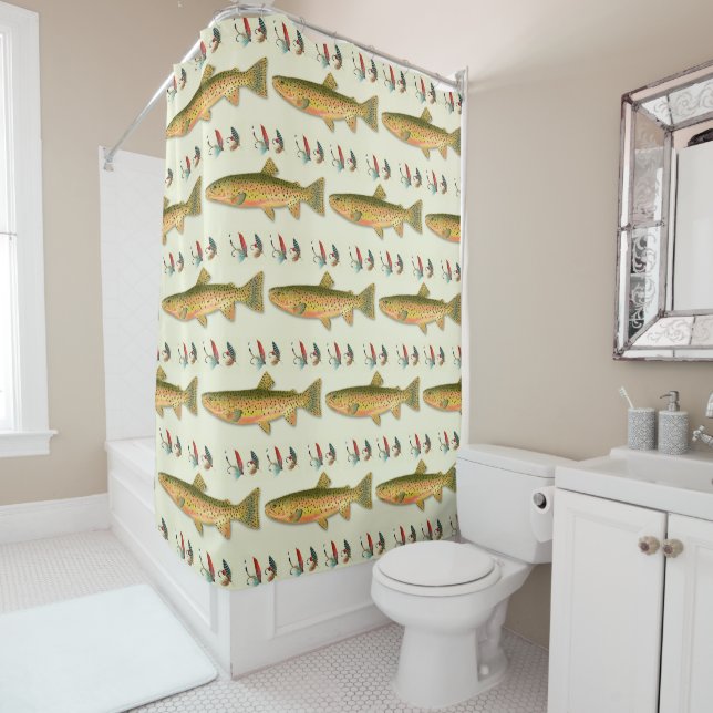 Trout Freshwater Fishing Lake Cabin Bath Shower Curtain (In Situ)