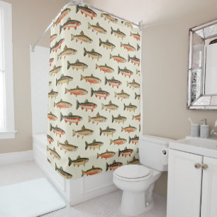 Trout Galore Fishing Cream Shower Curtain