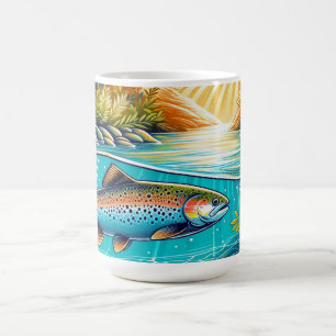 Trout in a Lush Underwater Stream Scene Coffee Mug
