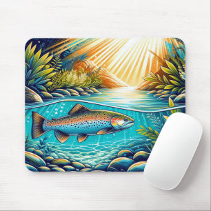 Trout in Crystal Clear River Forest Wildlife Mouse Mat
