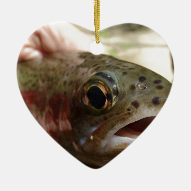 Trout in Hands Ceramic Tree Decoration (Front)