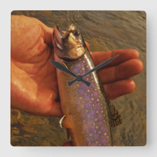 Trout in Hands Square Wall Clock