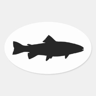 Trout Silhouette (Black on White) Oval Sticker