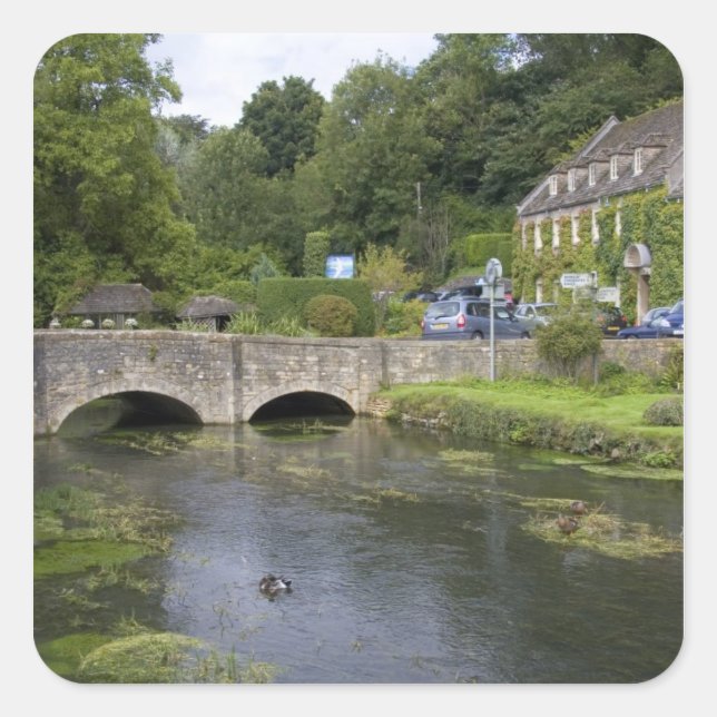 Trout stream in the village of Bibury, Square Sticker (Front)