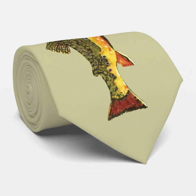 Trout Whisker's Brook Trout Fish Painting Tie (Rolled)